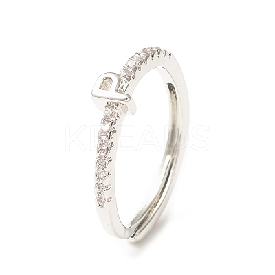 Clear Cubic Zirconia Initial Letter Adjustable Ring RJEW-C052-01P-P-1