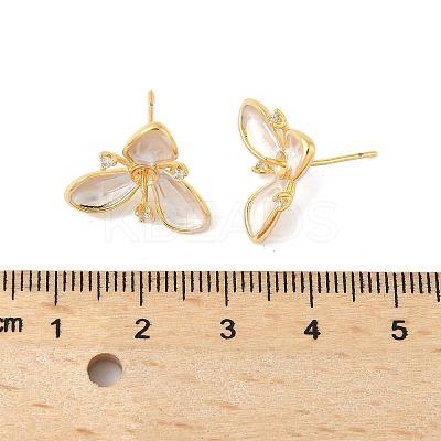 Flower Brass & Sterling Silver Pin Stud Earrings KK-M326-02G-1