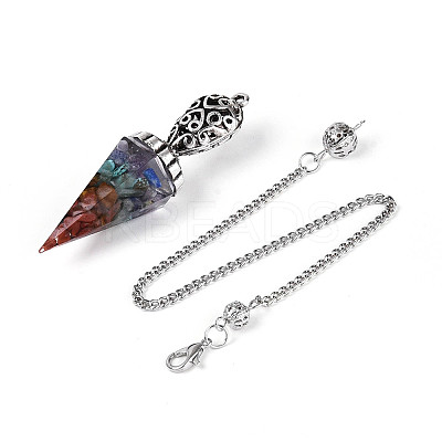 Natural & Synthetic Gemstone Chip & Epoxy Resin Dowsing Pendulum Big Pendants AJEW-N004-01A-1