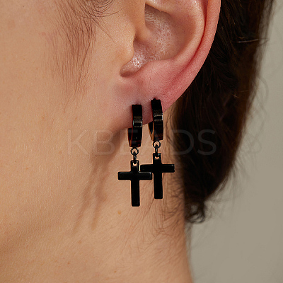 Hip-hop Style 201 Stainless Steel Cross Pendant Hoop Earring for Women UB5113-1