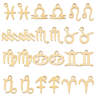 24Pcs 12 Style 12 Constellations Manual Polishing 304 Stainless Steel Charms STAS-SC0004-55-1