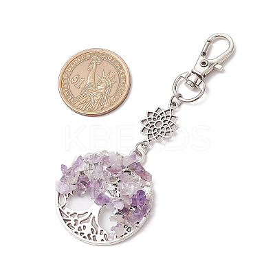 Chakra Natural & Synthetic Gemstone Chips Beads & Alloy Tree of Life Pendant Decorations HJEW-JM03128-1