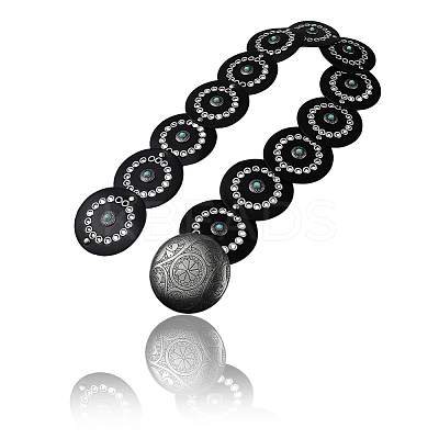 Western Retro PU Leather & Resin Imitation Gemstone Disc Chain Belts with Alloy Buckles AJEW-WH20060-33-1