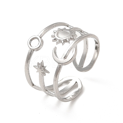 Tarnish Resistant Star & Moon & Sun 304 Stainless Steel Open Cuff Ring Findings STAS-E066-10P-1
