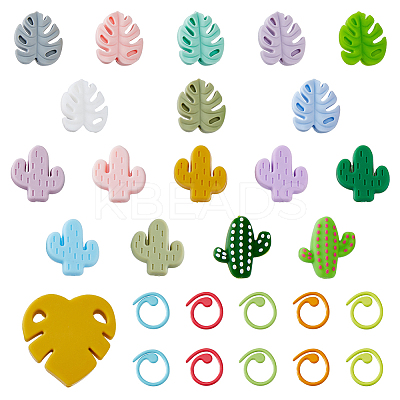 Cactus & Monstera Leaf Food Grade Eco-Friendly Silicone Beads DIY-DC0002-22-1