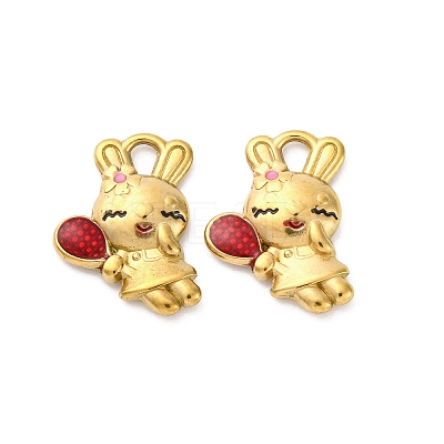 304 Stainless Steel Enamel Rabbit with Mirror Charms STAS-B085-34G-1