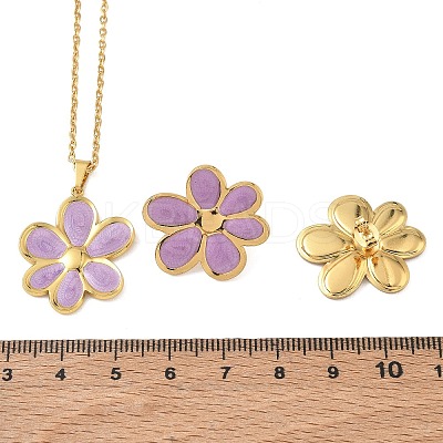 304 Stainless Steel Enamel Flower Stud Earrings & Pendant Necklaces Sets for Women SA-CBA46AF-19G-1