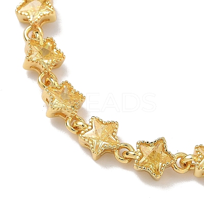Star Brass Pave Cubic Zirconia Link Chain Bracelets for Women BJEW-P385-03G-07-1