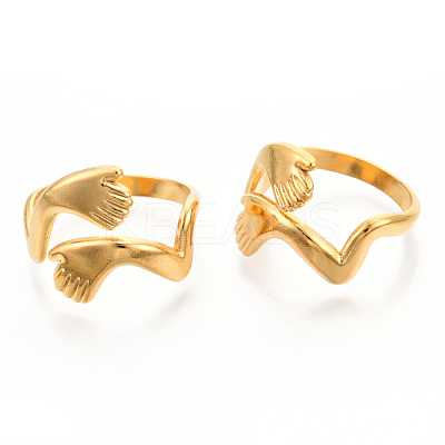 Ion Plating(IP) 304 Stainless Steel Hugging Hand Cuff Rings RJEW-N038-119LG-1