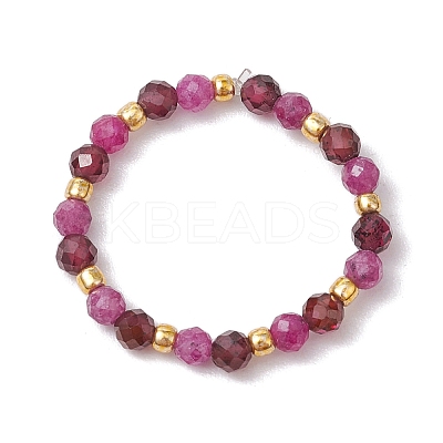 Natural Garnet Beaded Stretch Rings RJEW-JR00867-06-1