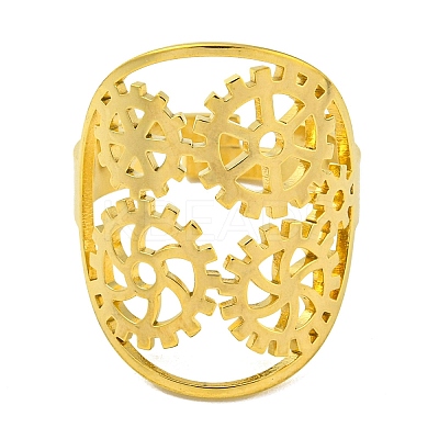 Ring with Gear 304 Stainless Steel Adjustable Rings RJEW-G306-03G-1