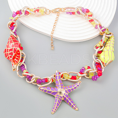 Beach Ocean Style Alloy Enamel Pendant Necklaces for Women NJEW-K384-01-1