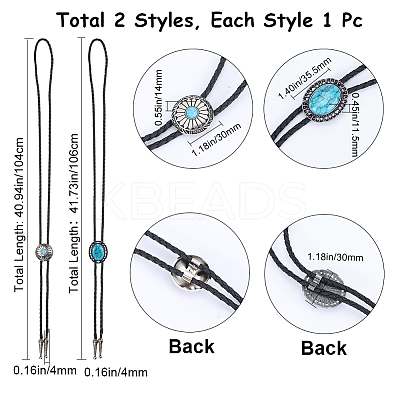 2Pcs 2 Style Imitation Leather Bolo Tie for Men NJEW-GF0001-07-1