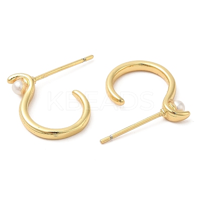 Rack Plating Brass Round Stud Earrings with Plastic Pearl Beaded EJEW-D061-25G-1