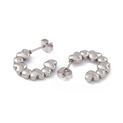 Tarnish Resistant 304 Stainless Steel Stud Ring with Heart Stud Earrings for Women EJEW-B018-10P-1