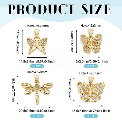 4Pcs 4 Styles Brass Micro Pave Clear Cubic Zirconia Pendants KK-TA0002-84-1