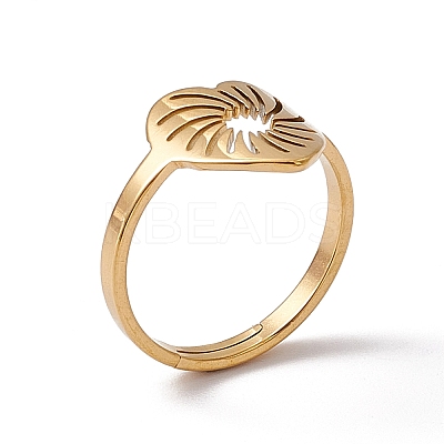 Ion Plating(IP) 201 Stainless Steel Hollow Out Heart Adjustable Ring for Women LS-RJEW-C045-02G-1