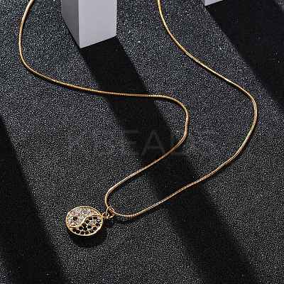 304 Stainless Steel Crystal & Jet Rhinestone Yin-yang Pendant Round Snake Chain Necklaces for Women NJEW-Z044-12G-1