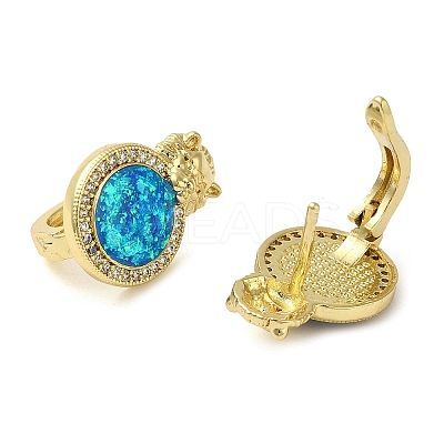 Rack Plating Brass Synthetic Opal Hoop Earrings for Women EJEW-P277-03D-G-1
