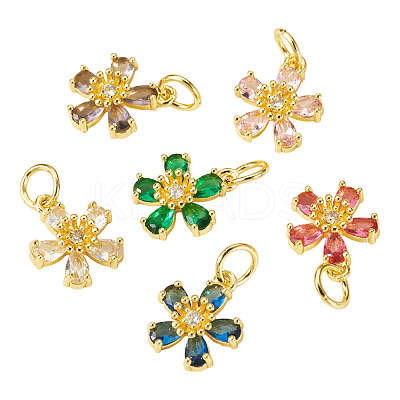 6Pcs 6 Colors Brass Micro Pave Cubic Zirconia Pendants KK-TA0002-10G-1