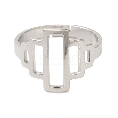 Non-Tarnish Hollow Rectangle 304 Stainless Steel Adjustable Rings for Women LS-RJEW-N048-01P-1