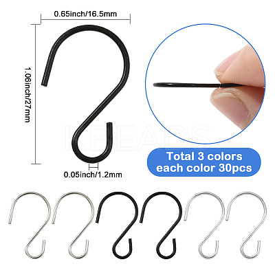 90Pcs 3 Colors Iron S-shape Hooks IFIN-SP0001-48-1