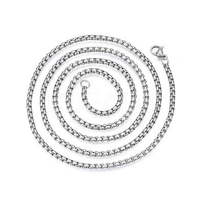 Non-Tarnish 201 Stainless Steel Box Chains Necklace with Lobster Claw Clasps for Men Women STAS-T062-01-1