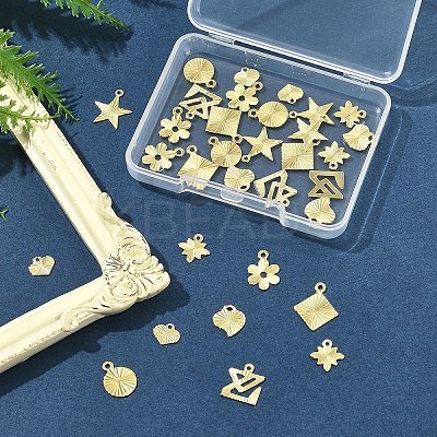 32Pcs 8 Styles Rack Plating Brass Charms KK-FS0001-53-1