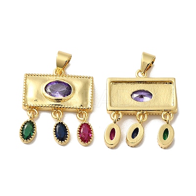 Rack Plating Brass Pave Cubic Zirconia Pendants KK-O142-45G-1