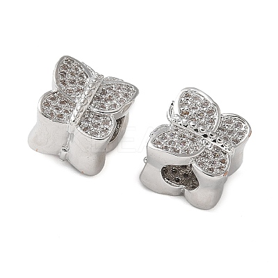 Butterfly Brass Micro Pave Cubic Zirconia European Beads KK-C086-16P-03-1