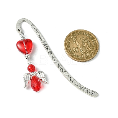 Glass Bead Heart Angel Bookmarks AJEW-JK00276-03-1