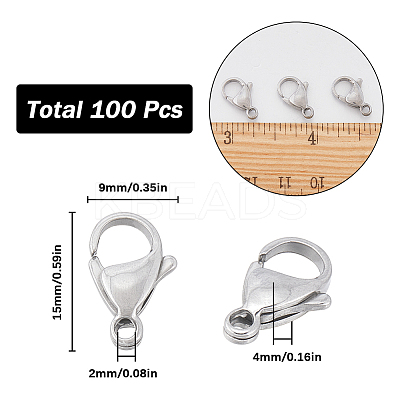 100Pcs 304 Stainless Steel Lobster Claw Clasps STAS-SC0007-12-1