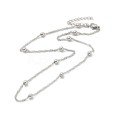 Non-Tarnish 304 Stainless Steel Singapore Chain Necklace with Beads for Men Women LS-NJEW-P263-01P-1
