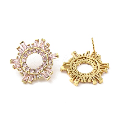 Pink Cubic Zirconia Sun Stud Earrings EJEW-Z019-24A-G-1