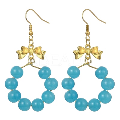 Imitation Jade Glass Beaded Ring Dangle Earrings EJEW-JE05567-01-1