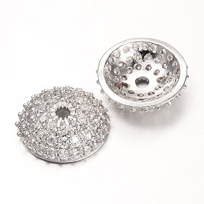 Apetalous Half Round/Dome Brass Micro Pave Cubic Zirconia Bead Caps ZIRC-D063-P-1