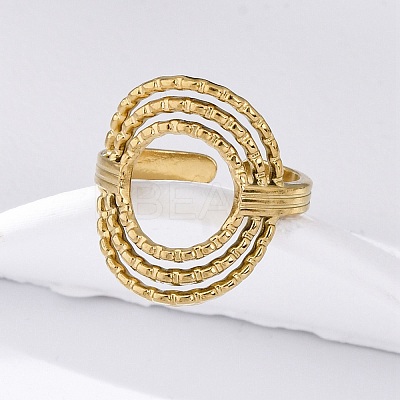 Oval 304 Stainless Steel Open Cuff Rings for Women RJEW-F174-05G-1