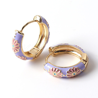 Daisy Flower Enamel Hoop Earrings LS-EJEW-G290-01G-B-1