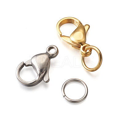PVD Vacuum Plating 304 Stainless Steel Lobster Claw Clasps and 304 Stainless Steel Jump Rings STAS-YS0001-06-1