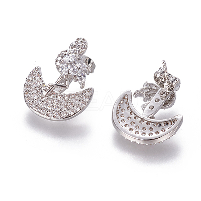 Brass Micro Pave Cubic Zirconia Dangle Stud Earrings EJEW-F209-07P-1
