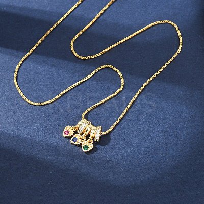 Brass Pave Colorful Cubic Zirconia Pendant Box Chain Adjustable Slider Necklaces NJEW-D348-03E-G-1