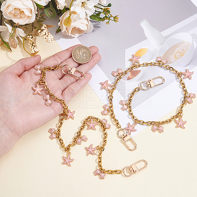 2Pcs Alloy Enamel Pink Bowknot Tassel 304 Stainless Steel Cable Chain Bag Decorative Chains AJEW-BBC0001-04-1