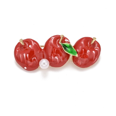 Christmas Apple Enamel Pin with Resin Pearl JEWB-A004-30G-1
