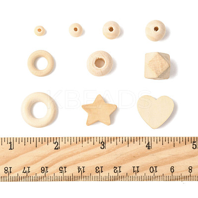 120Pcs 10 Styles Unfinished Wood Beads WOOD-FS0002-37-1