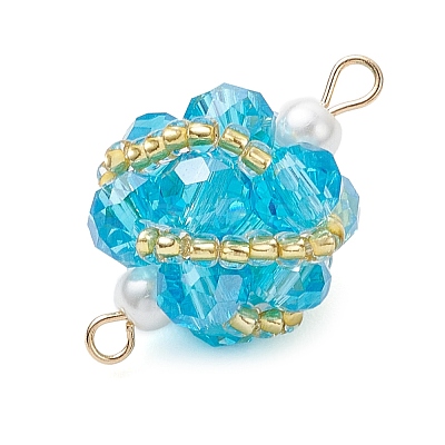 8Pcs 8 Colors Glass Beaded Round Sphere Links PALLOY-MZ00874-1