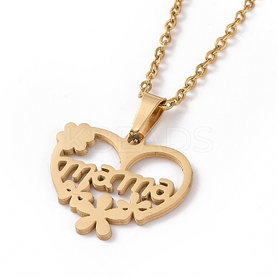 304 Stainless Steel Flower Heart with Word Mama Stud Earrings and Pendant Necklace Set AJEW-B019-09-1