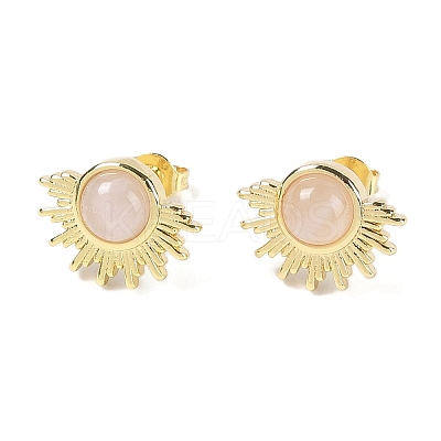 Natural Rose Quartz Stud Earrings EJEW-K288-01G-09-1