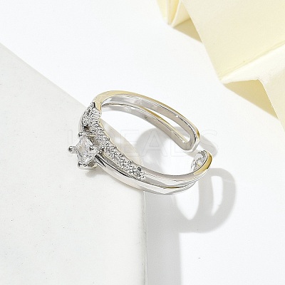 Square Clear Cubic Zirconia Cuff Rings RJEW-G337-37P-1