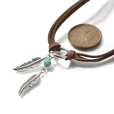 Bohemian Style Alloy Feather with Synthetic Turquoise Pendant Choker Necklaces for Women NJEW-G158-01B-1