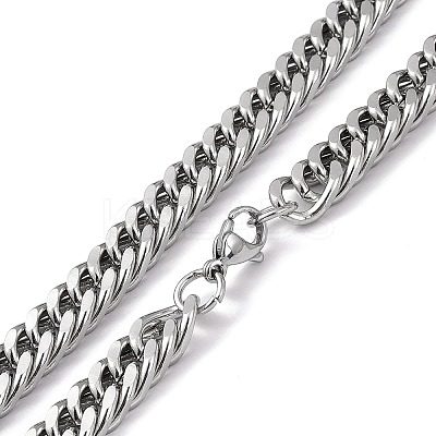 Non-Tarnish 201 Stainless Steel Cuban Link Chain Necklace with 304 Stainless Steel Clasps for Men Women NJEW-M194-01B-P-1